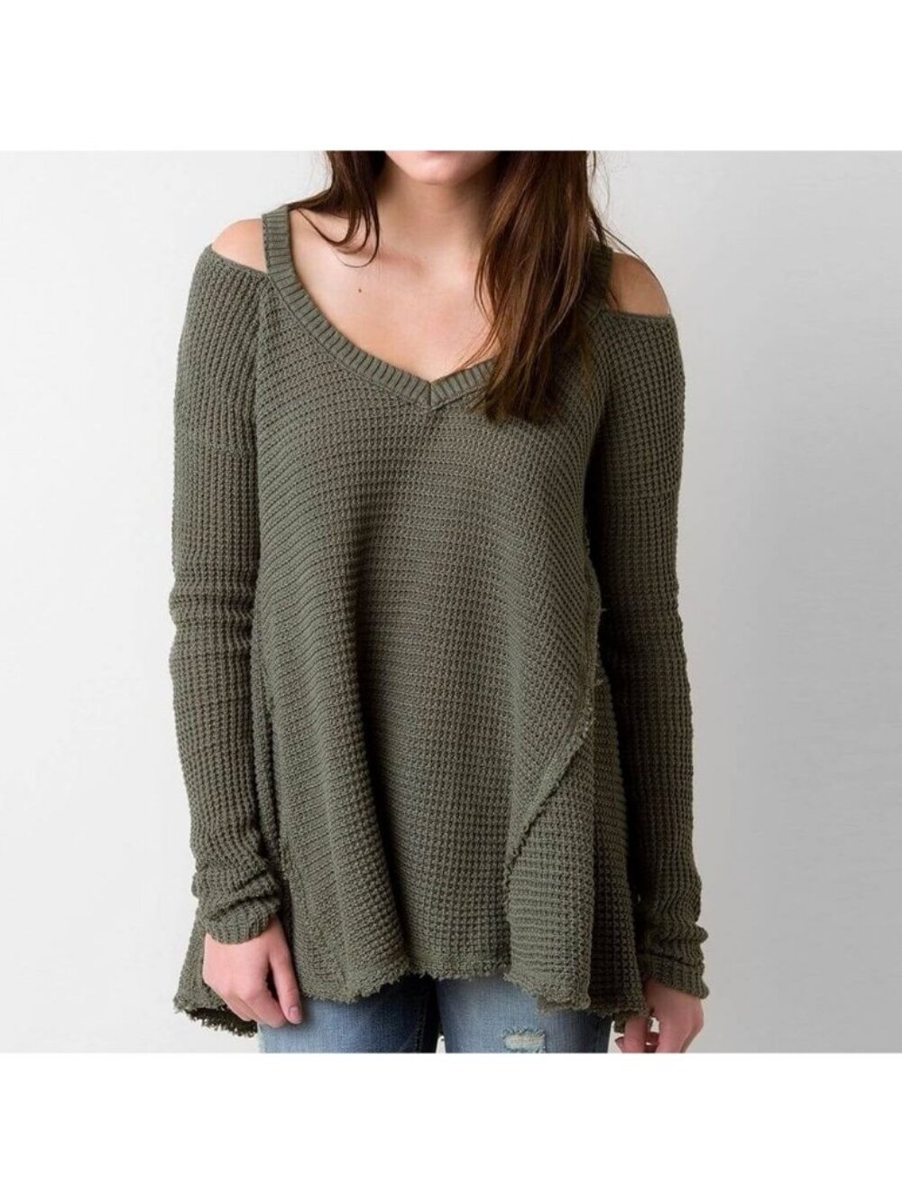 Free People Moonshine Green Cold Shoulder Sweater Size XS